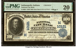 image for: Indianapolis, IN - $100 1902 Date Back Fr. 693 National City Bank Ch. # (M)10121 PMG Very Fine 20....