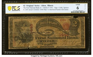 image for: Alton, IL - $2 Original Fr. 387b The First National Bank Ch. # 1445 PCGS Banknote Good 6 Details....