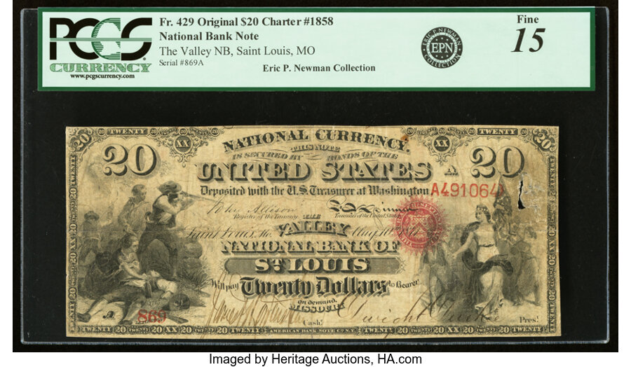image for: Saint Louis, MO - $20 Original Fr. 429 The Valley National Bank Ch. # 1858 PCGS Fine 15....