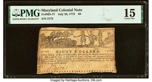 image for: Maryland July 26, 1775 $8 PMG Choice Fine 15....