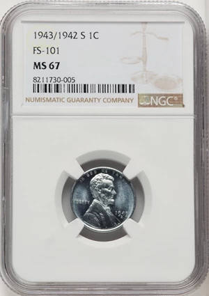 image for: 1943/2-S 1C Doubled Die Obverse, FS-101, MS67 NGC. NGC Census: (3/0). ...