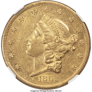 image for: 1862 $20 AU50 NGC....