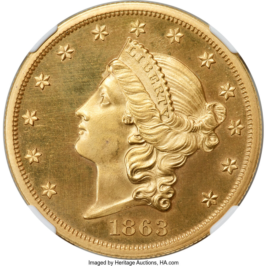 image for: 1863 $20 PR65 NGC. JD-1, Low R.7....