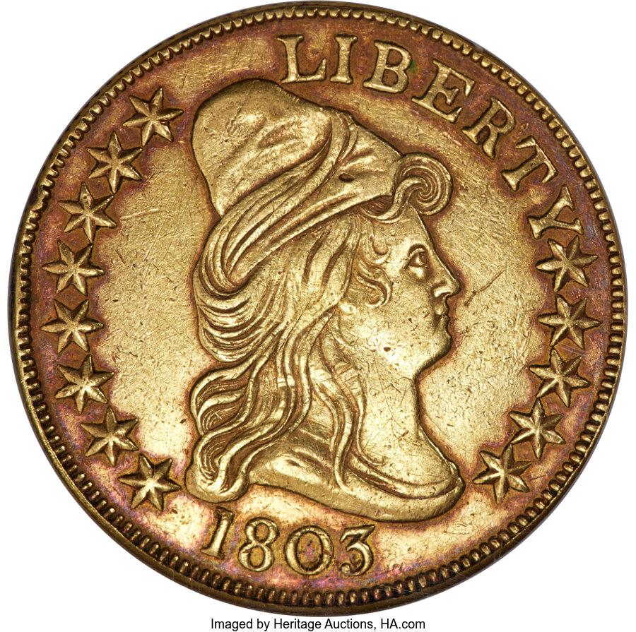 image for: 1803 $10 Large Reverse Stars, Star on Cloud, BD-5, High R.4, AU55 NGC....