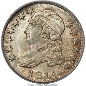 image for: 1814 10C Large Date, JR-3, R.2, MS65 PCGS. CAC....