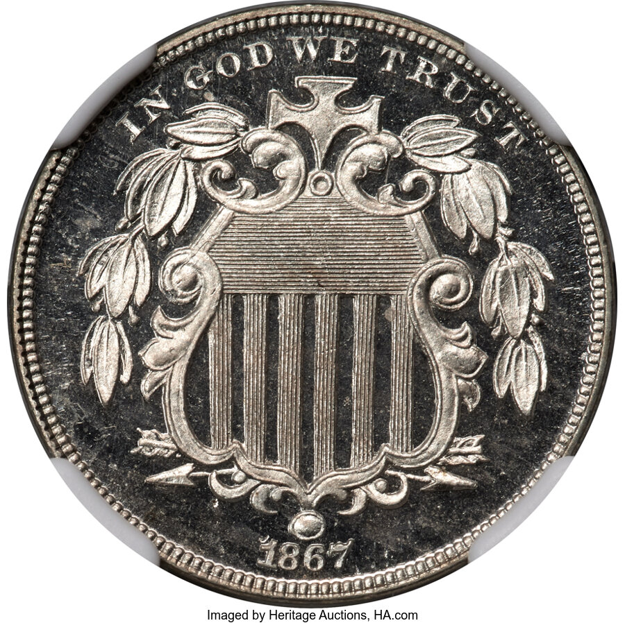 image for: 1867 5C No Rays, JD-2, High R.2, PR65 Ultra Cameo NGC....