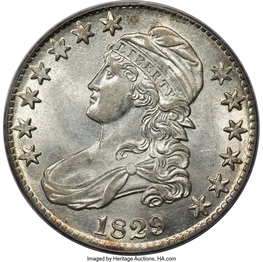 image for: 1829 50C Small Letters, O-103, R.2, AU58 PCGS....