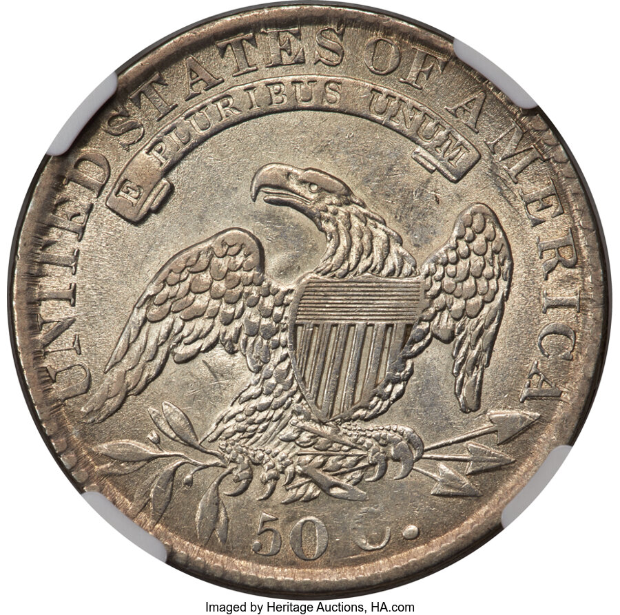 image for: 1832 50C Small Letters, O-117, High R.4, AU50 NGC....