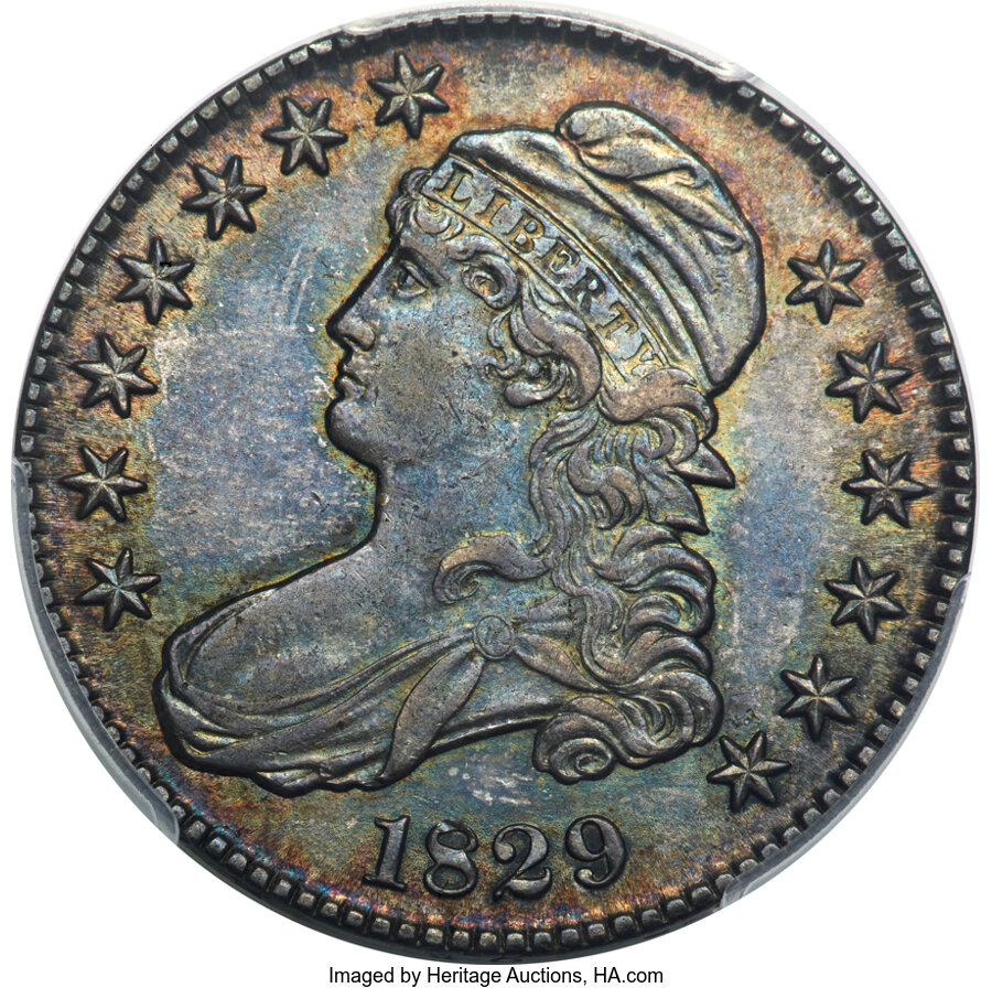 image for: 1829 50C Small Letters, O-113a, R.3, MS62 PCGS....