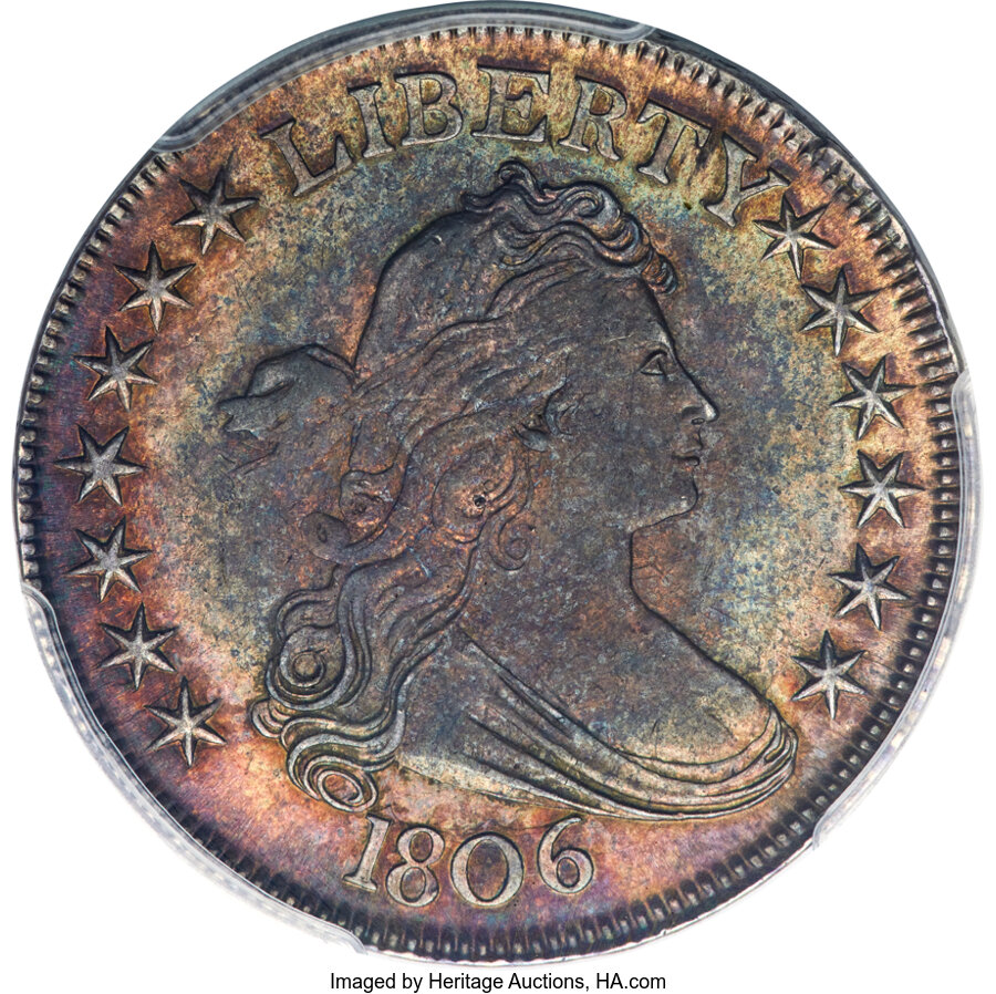 image for: 1806 50C Pointed 6, Stem, O-119, T-27, R.3, AU55 PCGS....