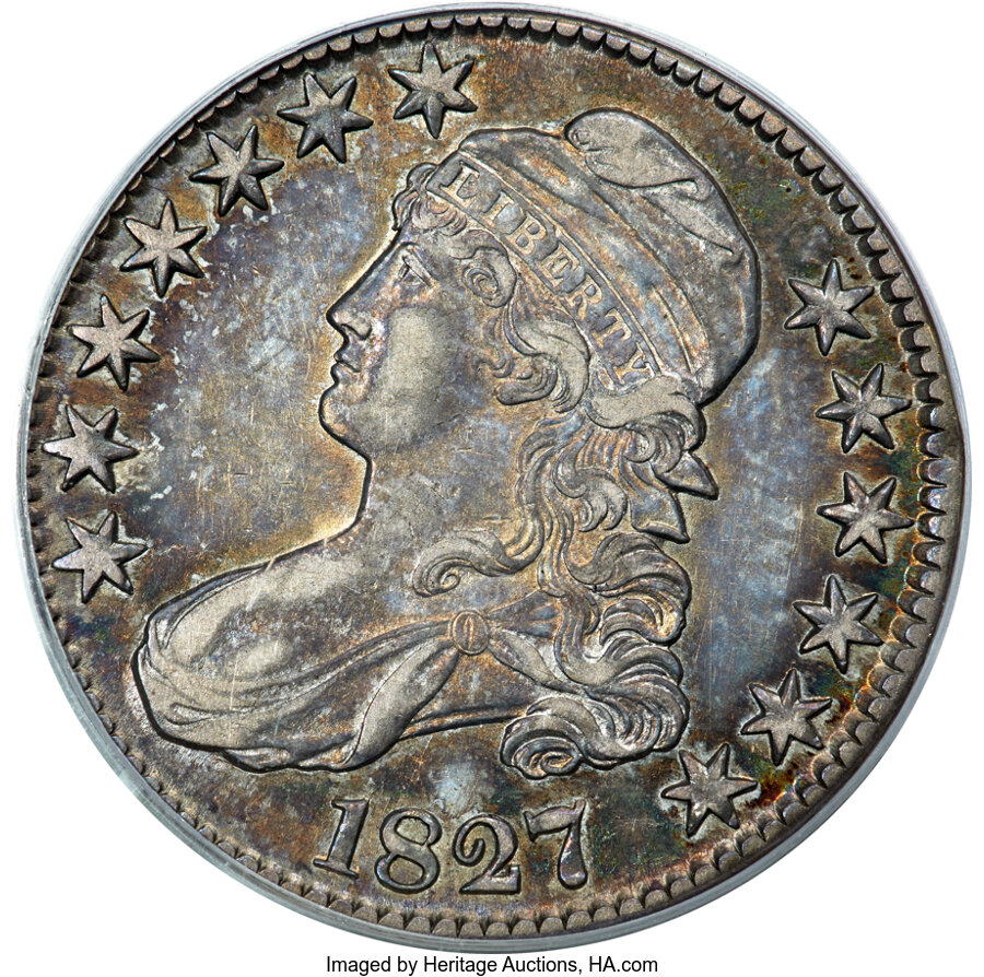 image for: 1827 50C Square Base 2, O-118, Low R.4, AU53 PCGS....