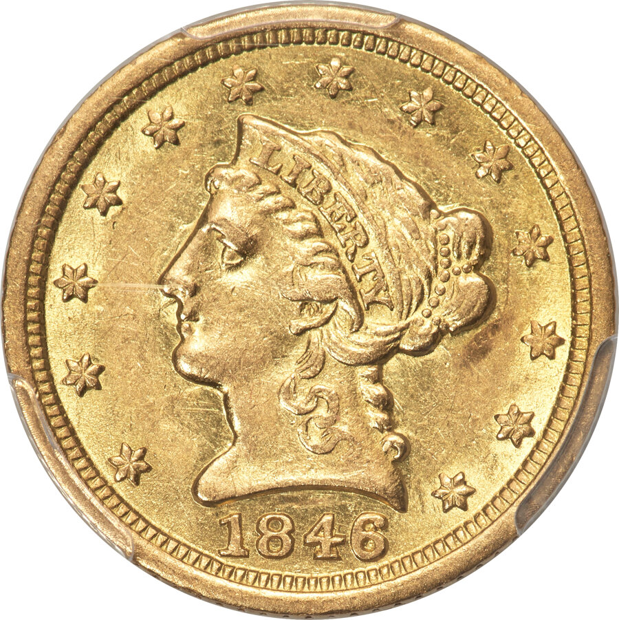 image for: 1846-D/D $2 1/2 AU53 PCGS. Winter 7-L....