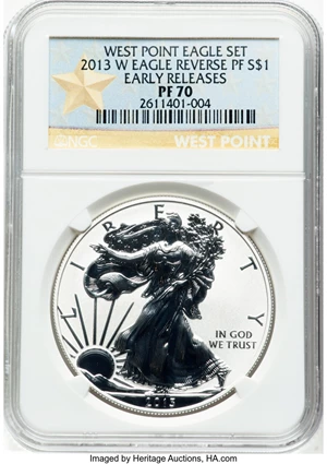 image for: 2013-W $1 Silver Eagle, Early Releases, West Point Eagle Set, Reverse Proof PR70 NGC....