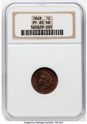 image for: 1869 1C PR65 Red and Brown NGC. NGC Census: (39/7). Mintage 600. ...