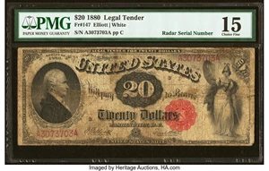image for: Fr. 147 $20 1880 Legal Tender PMG Choice Fine 15....