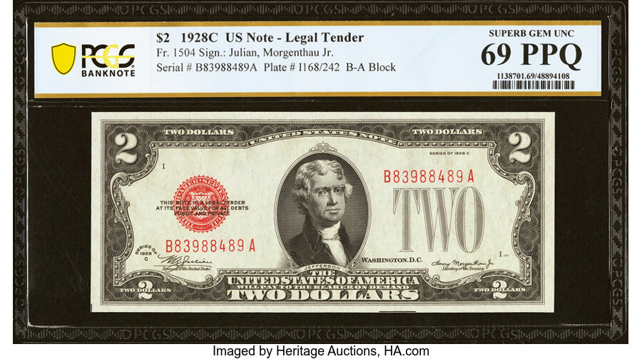 image for: Fr. 1504 $2 1928C Legal Tender Note. PCGS Banknote Superb Gem Unc 69 PPQ....