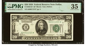 image for: Fr. 2050-K* $20 1928 Federal Reserve Star Note. PMG Choice Very Fine 35....