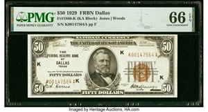 image for: Fr. 1880-K $50 1929 Federal Reserve Bank Note. PMG Gem Uncirculated 66 EPQ....