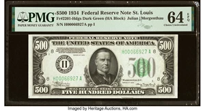 image for: Fr. 2201-H $500 1934 Federal Reserve Note. PMG Choice Uncirculated 64 EPQ....