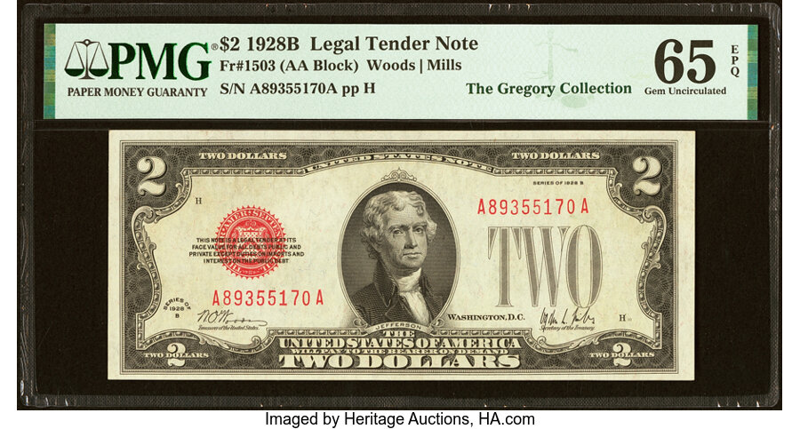 image for: Fr. 1503 $2 1928B Legal Tender Note. PMG Gem Uncirculated 65 EPQ....