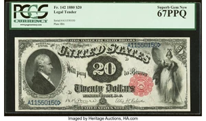 image for: Fr. 142 $20 1880 Legal Tender PCGS Superb Gem New 67PPQ....