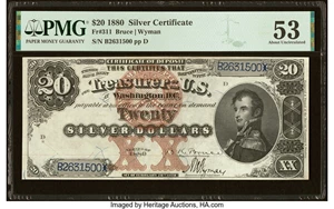 image for: Fr. 311 $20 1880 Silver Certificate PMG About Uncirculated 53....