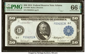 image for: Fr. 1046 $50 1914 Federal Reserve Note PMG Gem Uncirculated 66 EPQ....