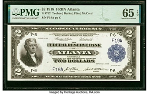 image for: Fr. 762 $2 1918 Federal Reserve Bank Note PMG Gem Uncirculated 65 EPQ....