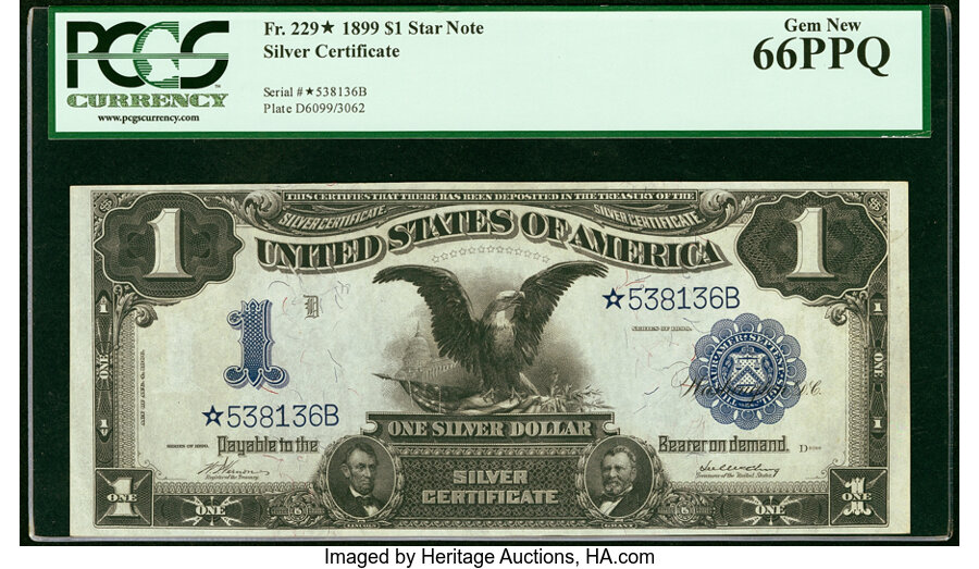 image for: Fr. 229* $1 1899 Silver Certificate Star PCGS Gem New 66PPQ....