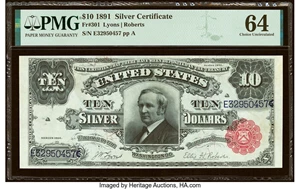 image for: Fr. 301 $10 1891 Silver Certificate PMG Choice Uncirculated 64....
