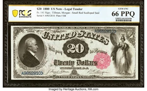 image for: Fr. 141 $20 1880 Legal Tender PCGS Banknote Gem Unc 66 PPQ....