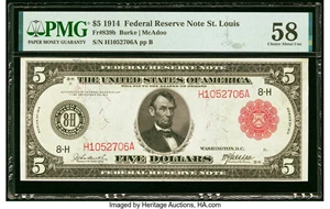 image for: Fr. 839b $5 1914 Red Seal Federal Reserve Note PMG Choice About Unc 58....