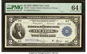image for: Fr. 751 $2 1918 Federal Reserve Bank Note PMG Choice Uncirculated 64 EPQ....