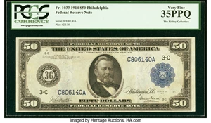 image for: Fr. 1033 $50 1914 Federal Reserve Note PCGS Very Fine 35PPQ....