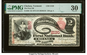 image for: Chelsea, VT - $2 1875 Fr. 393 The First National Bank Ch. # 2120 PMG Very Fine 30....