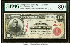 image for: Georgetown, KY - $10 1902 Red Seal Fr. 615 The Georgetown National Bank Ch. # (S)8579 PMG Very Fine 30 EPQ....