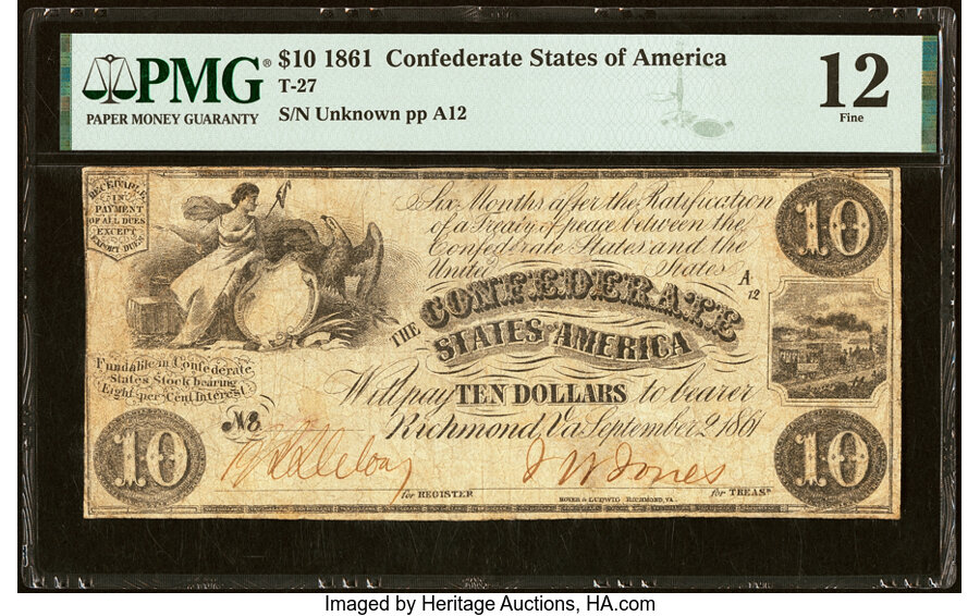 image for: T27 $10 1861 PF-2 Cr. 225 PMG Fine 12....