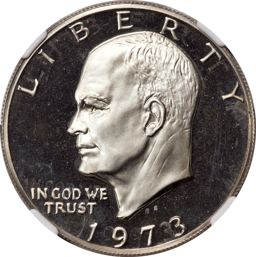 image for: 1973-S $1 Eisenhower Dollar, Clad -- Double Struck With Obverse Rotation -- PR67 Cameo NGC....