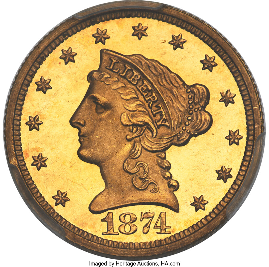 image for: 1874 $2 1/2 JD-1, High R.6, PR65+ Deep Cameo PCGS. CAC....