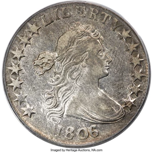 image for: 1806/5 50C Large Stars, Knob 6, O-103, T-8, R.2, VF30 PCGS....