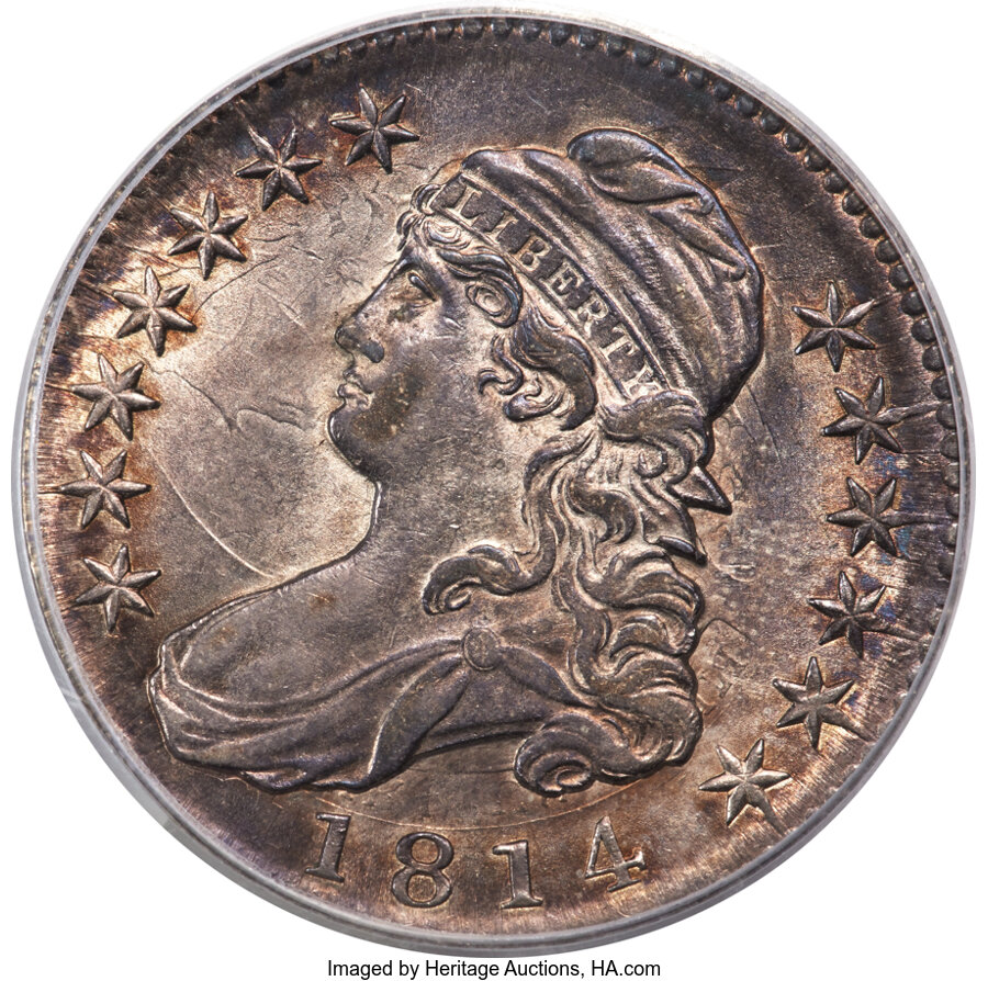 image for: 1814 50C O-109, R.3, AU55 PCGS. CAC....