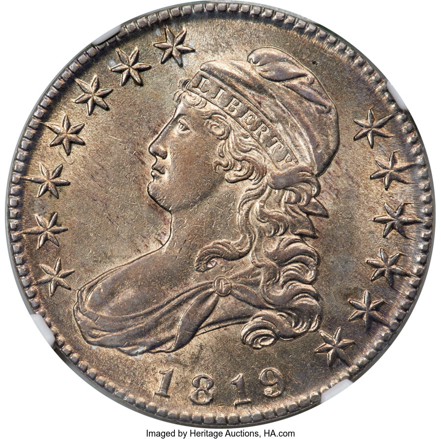 image for: 1819 50C O-114, R.2, AU58 NGC....