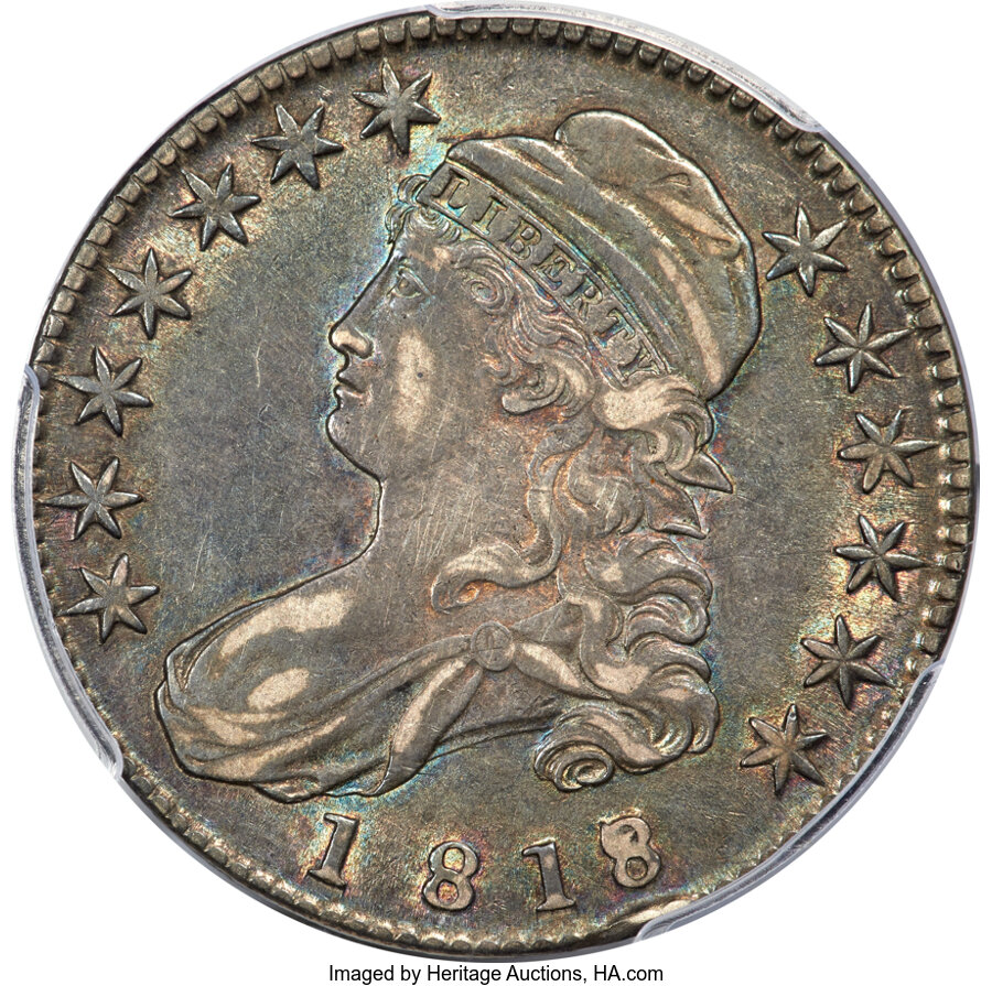 image for: 1818/7 50C Small 8, O-102a, R.2, AU50 PCGS....