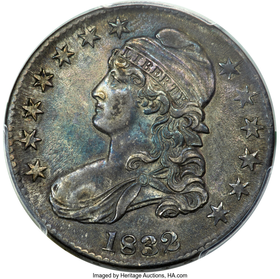 image for: 1832 50C Small Letters, O-121a, R.3, AU55 PCGS. CAC....