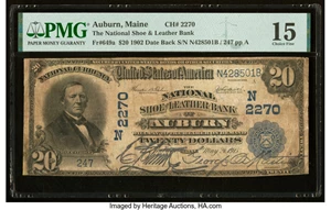 image for: Auburn, ME - $20 1902 Date Back Fr. 649a The National Shoe & Leather Bank Ch. # (N)2270 PMG Choice Fine 15....