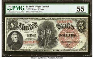 image for: Fr. 72 $5 1880 Legal Tender PMG About Uncirculated 55....
