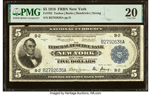 image for: Fr. 782 $5 1918 Federal Reserve Bank Note PMG Very Fine 20....