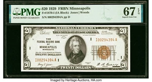 image for: Fr. 1870-I $20 1929 Federal Reserve Bank Note. PMG Superb Gem Unc 67 EPQ....