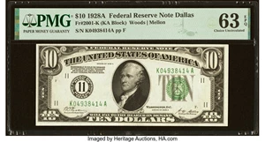 image for: Fr. 2001-K $10 1928A Federal Reserve Note. PMG Choice Uncirculated 63 EPQ....