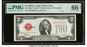 image for: Fr. 1505* $2 1928D Mule Legal Tender Star Note. PMG Gem Uncirculated 66 EPQ....